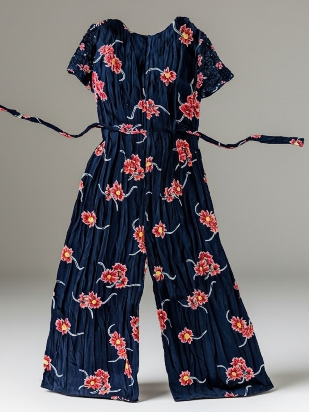 Vintage 90s XTC Rayon Floral Jumpsuit Popcorn Bodice Fluid Wide-Leg Palazzo Sz L - Picture 5 of 8